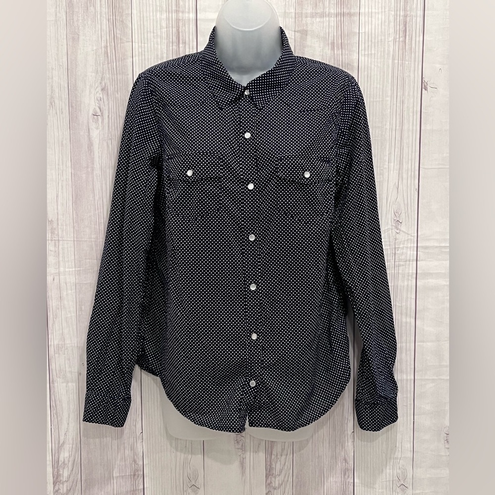 FOREVER 21 Long sleeve women button down polka dot blue-white shirt/ size L